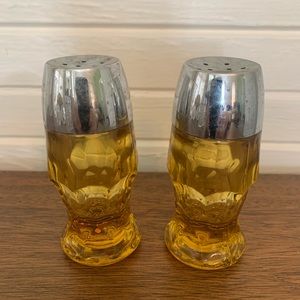 Vintage Anchor Hocking Georgian Pattern Topaz Salt & Pepper Shaker Set